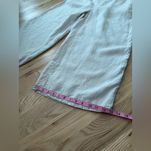100% Linen Wide Leg Cropped Pull On Pants Neutral Cream Beachy Coastal Large - Picture 6 of 10
